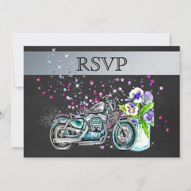 Invitación RSVP de boda en motocicleta con frasco de Mason (Anverso)