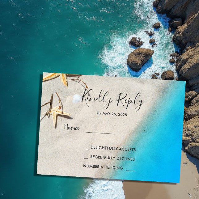 Invitación RSVP de boda en playa de océano tropical (Tropical ocean beach wedding RSVP Invitation. )