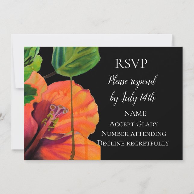 Invitación RSVP de boda flor de hibisco tropical acuarela (Anverso)