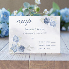 Invitación RSVP de boda floral azul claro acuarela