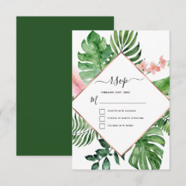 Invitación RSVP de boda geométrica acuarela de palma tropical