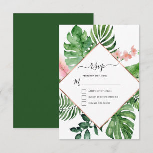 Invitación RSVP de boda geométrica acuarela de palma tropical
