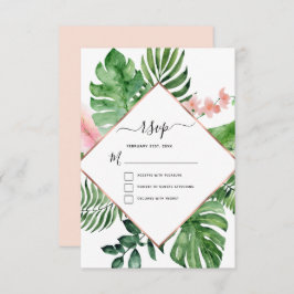 Invitación RSVP de boda geométrica acuarela de palma tropical