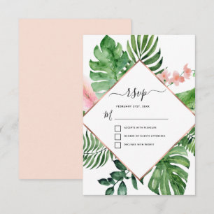 Invitación RSVP de boda geométrica acuarela de palma tropical
