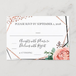 Invitación RSVP de Boda Geométrico de Oro Rosa Moderno