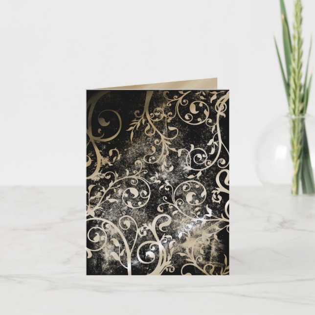 Invitación RSVP de boda gótica con damasco angustiado (Anverso)