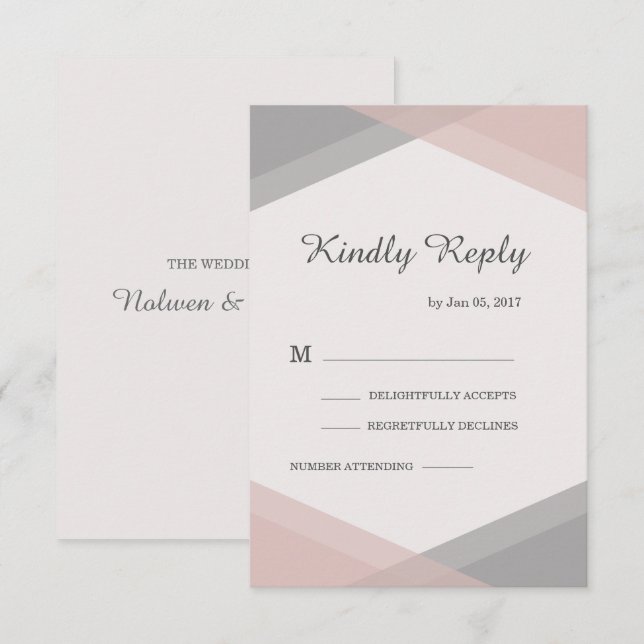 Invitación Rsvp de boda moderna y geométrica gris de Rubor (Anverso / Reverso)