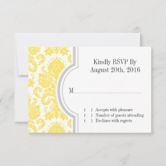 Invitación RSVP de boda personalizada de Damask amarillo