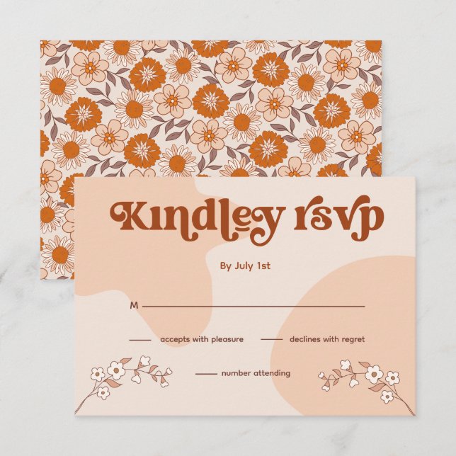 Invitación RSVP de boda Retro Setentis (Anverso / Reverso)