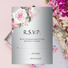 Invitación RSVP de Boda Rosa Rosa y Boda de Elegancia Plata