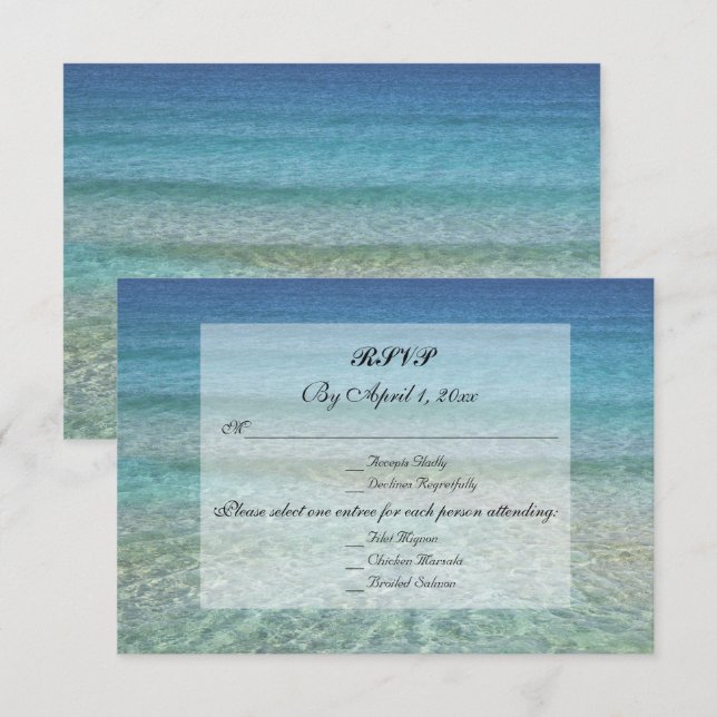 Invitación RSVP de boda tropical de playa de mar con desvanec (Anverso / Reverso)