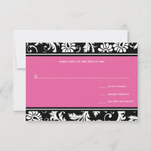 Invitación RSVP de bodas de damasco rosado