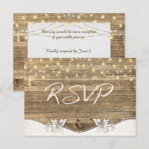 Invitación RSVP de bodas - luces brillantes y de madera