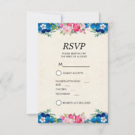 Invitación RSVP de borde de flor rosa y azul de bonito