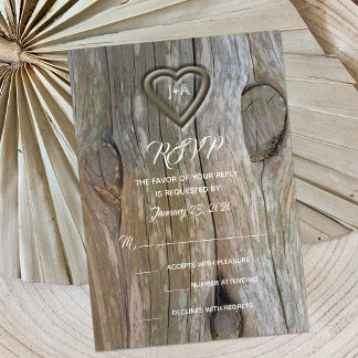 Invitación RSVP de Carne de Madera tallada