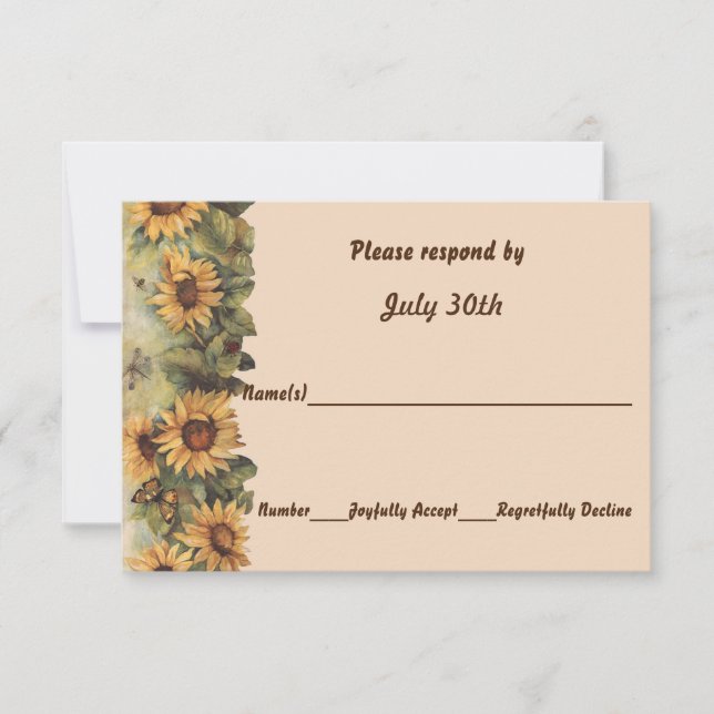 Invitación RSVP de casamiento de girasoles y mariposas (Anverso)