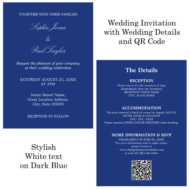 Invitación RSVP de código QR de Boda azul oscuro (Subido por el creador)