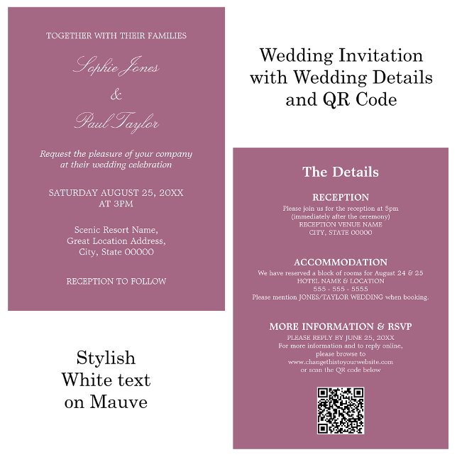 Invitación RSVP de código QR de Boda Mauve (Subido por el creador)