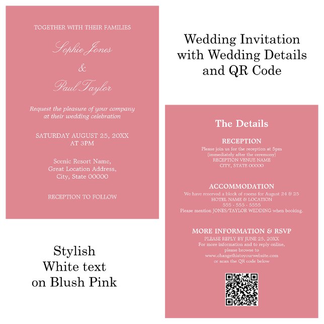 Invitación RSVP de código QR de Boda rosa de Rubor (Subido por el creador)