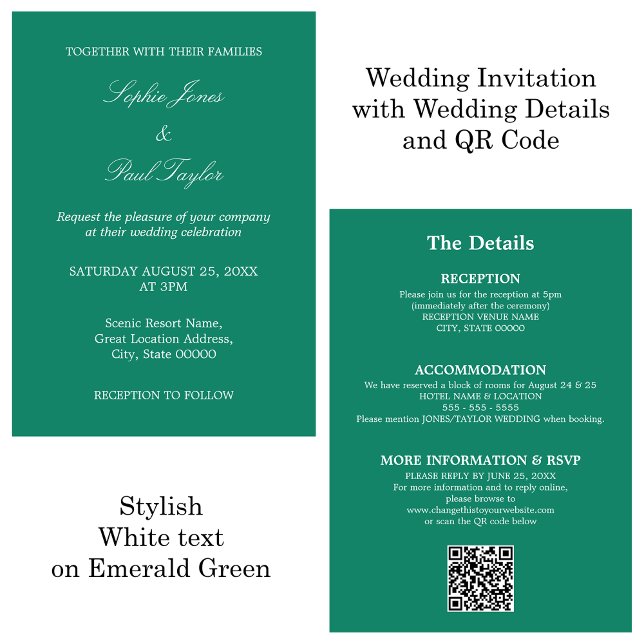 Invitación RSVP de código QR de Boda verde esmeral (Subido por el creador)