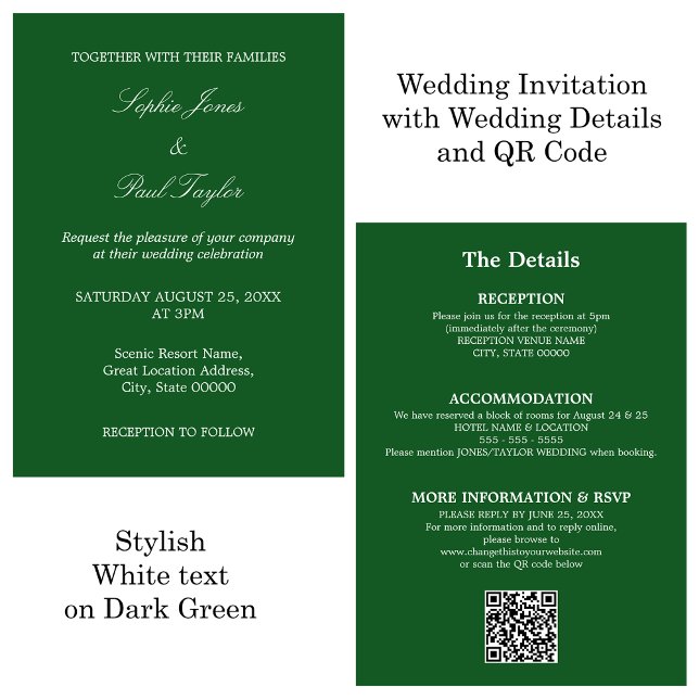 Invitación RSVP de código QR de Boda verde oscuro (Subido por el creador)
