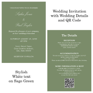 Invitación RSVP de código QR de Boda verde sabio