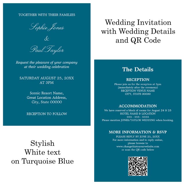 Invitación RSVP de código QR del Boda azul turques (Subido por el creador)