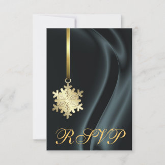 Invitación RSVP de copo de nieve de oro negro de s