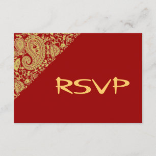 Invitación RSVP de damasco indio rojo y dorado