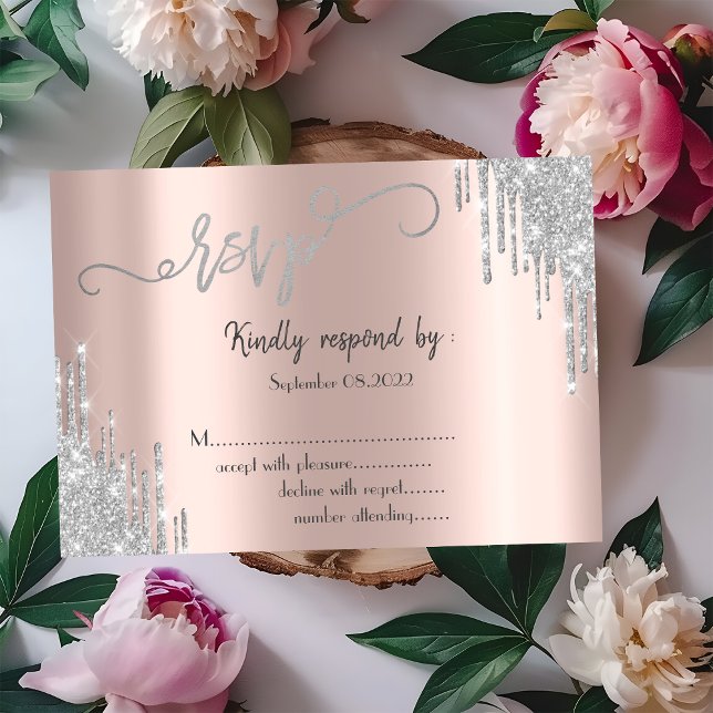 Invitación  RSVP de Drips de Purpurina de Plata para Bat Mitz (Subido por el creador)