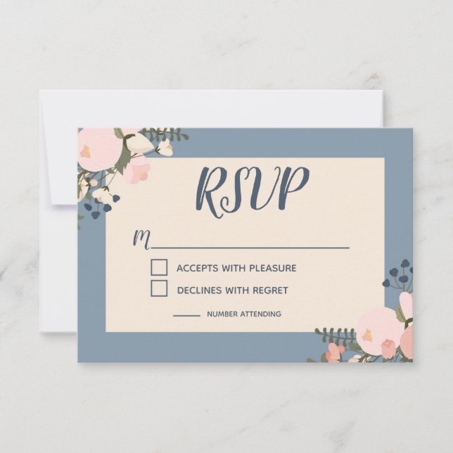 Invitación RSVP de Dusty Blue Floral (Anverso)