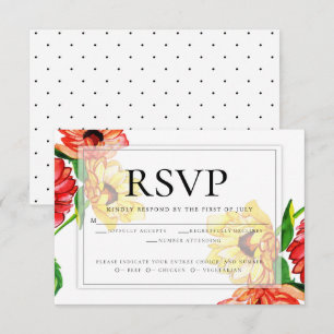 Invitación RSVP de elección de comida   Flora amarilla roja