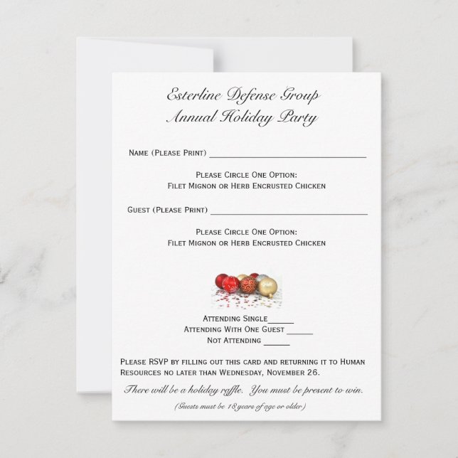 Invitación RSVP de Esterline (Anverso)