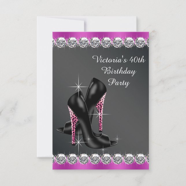Invitación RSVP de fiesta de cumpleaños de mujer chic fucsia (Anverso)