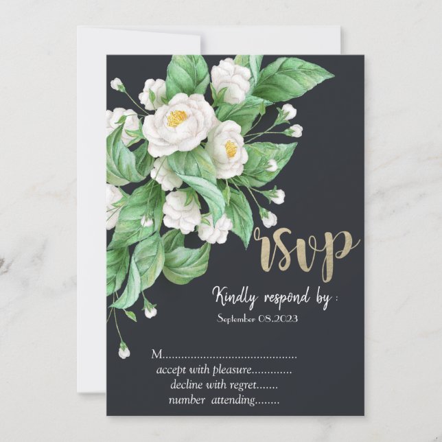 Invitación RSVP de flores blancas (Anverso)