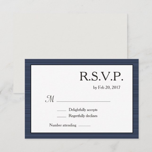 Invitación RSVP de franjas grises azules de la marina minimal (Anverso / Reverso)