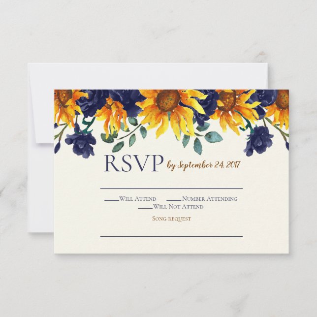 Invitación RSVP de girasol de la Marina Azul marfil (Anverso)