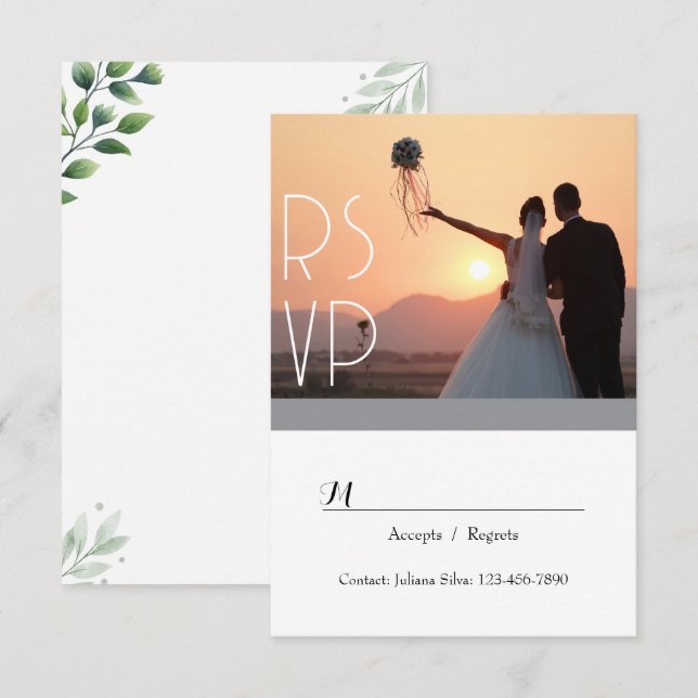 Invitación RSVP de guión elegante de vegetación (Anverso / Reverso)