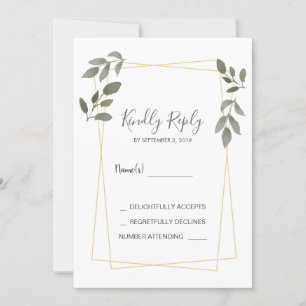 Invitación RSVP de hojas de acuarela rústicas modernas con ma