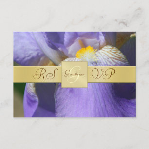 Invitación RSVP de iris morado monograma dorado