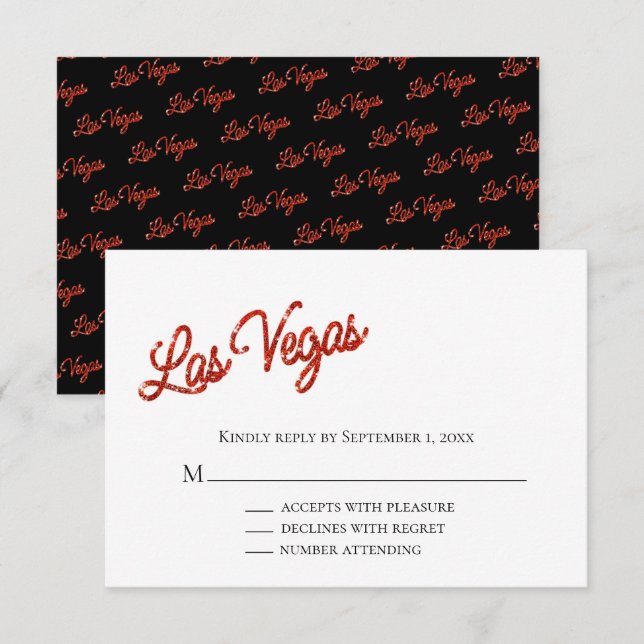 Invitación RSVP de la boda de los espárragos rojos de Las Veg (Anverso / Reverso)