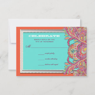 Invitación RSVP de la boda marroquí de mandarina y Aqua