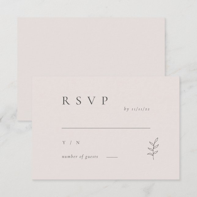 Invitación RSVP de la boda negra rosa de hoja mini (Anverso / Reverso)