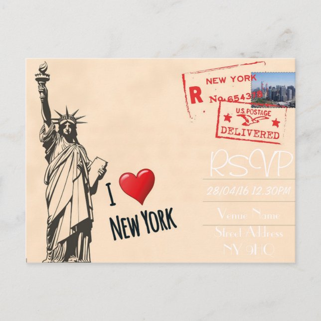 Invitación RSVP de la boda temática de Nueva York  (Anverso)