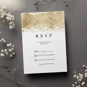 Invitación RSVP de lujo con brillo blanco, plata y dorado