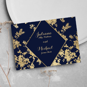 Invitación RSVP de lujo floral de encaje dorado az