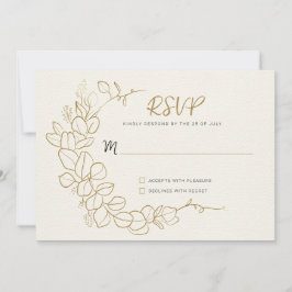 Invitación RSVP de marco de hojas de oro pintadas a mano