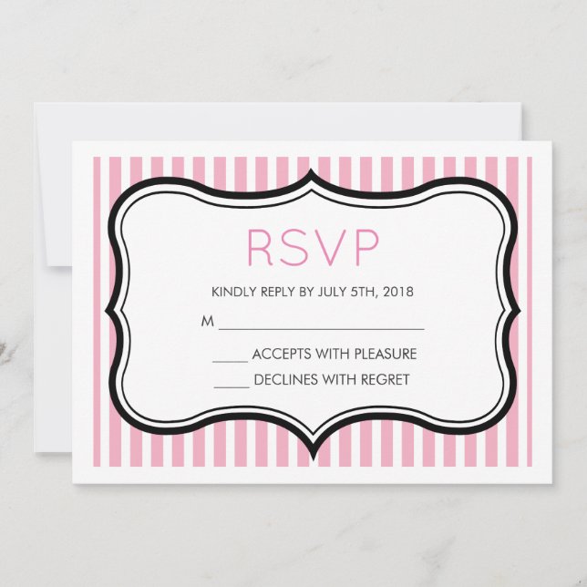 Invitación RSVP de marco decorativo de franjas rosas (Anverso)
