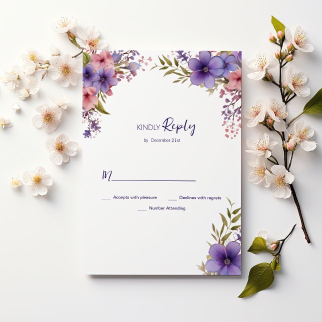 Invitación RSVP de marco floral rosa de lavanda de verano (Summer lavender pink floral frame RSVP)
