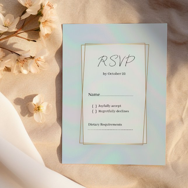 Invitación RSVP de mármol azul pastel de lavanda holográfica (Holographic lavender pastel blue marble RSVP )